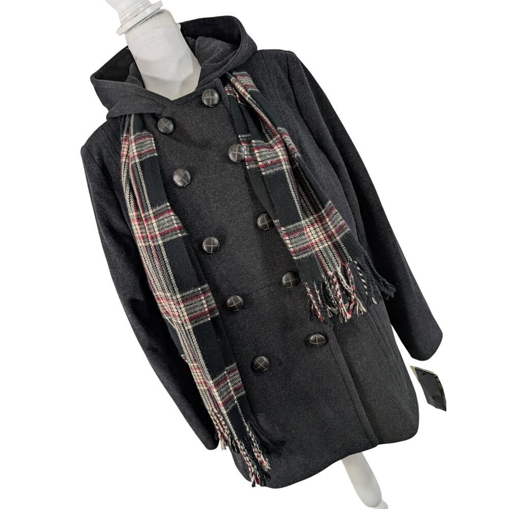 NWT@$225! LONDON FOG! CHARCOAL GRAY WOOL BLEND, DOUBLE BREASTED COAT+ SCARF! XL